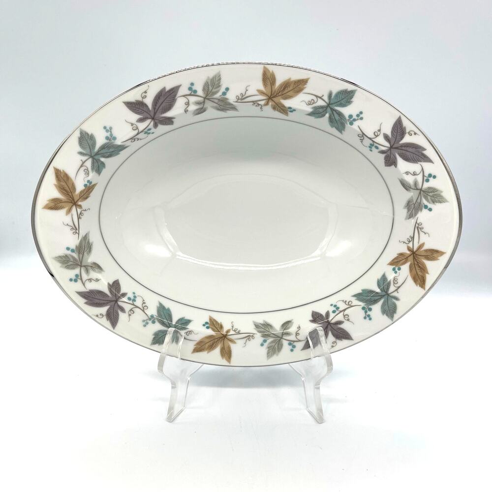 Sango Fine China Argent 11" Oval Serving Bowl Autumn Fall Leaves